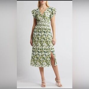 Chelsea28 Green and White Floral Midi Dress Size S